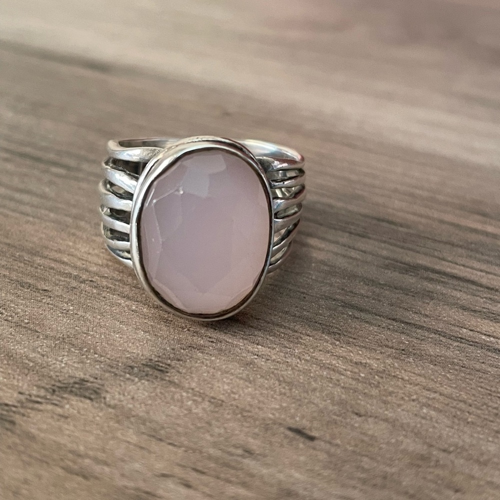 Silpada Rose Quartz Hammered Sterling Silver Ring